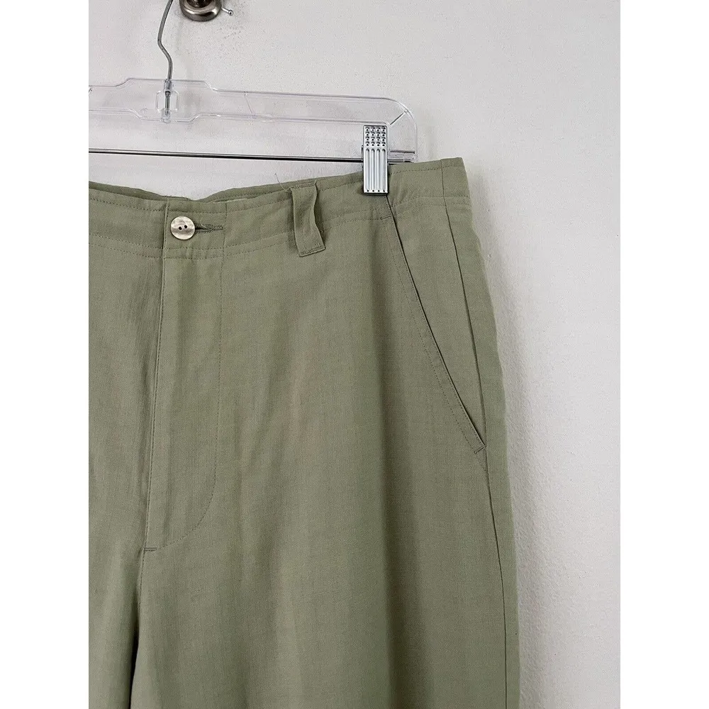 Tommy Bahama Pastel Green High Rise 100% Silk Pleated Straight Leg Pants Size 12 - Image 3
