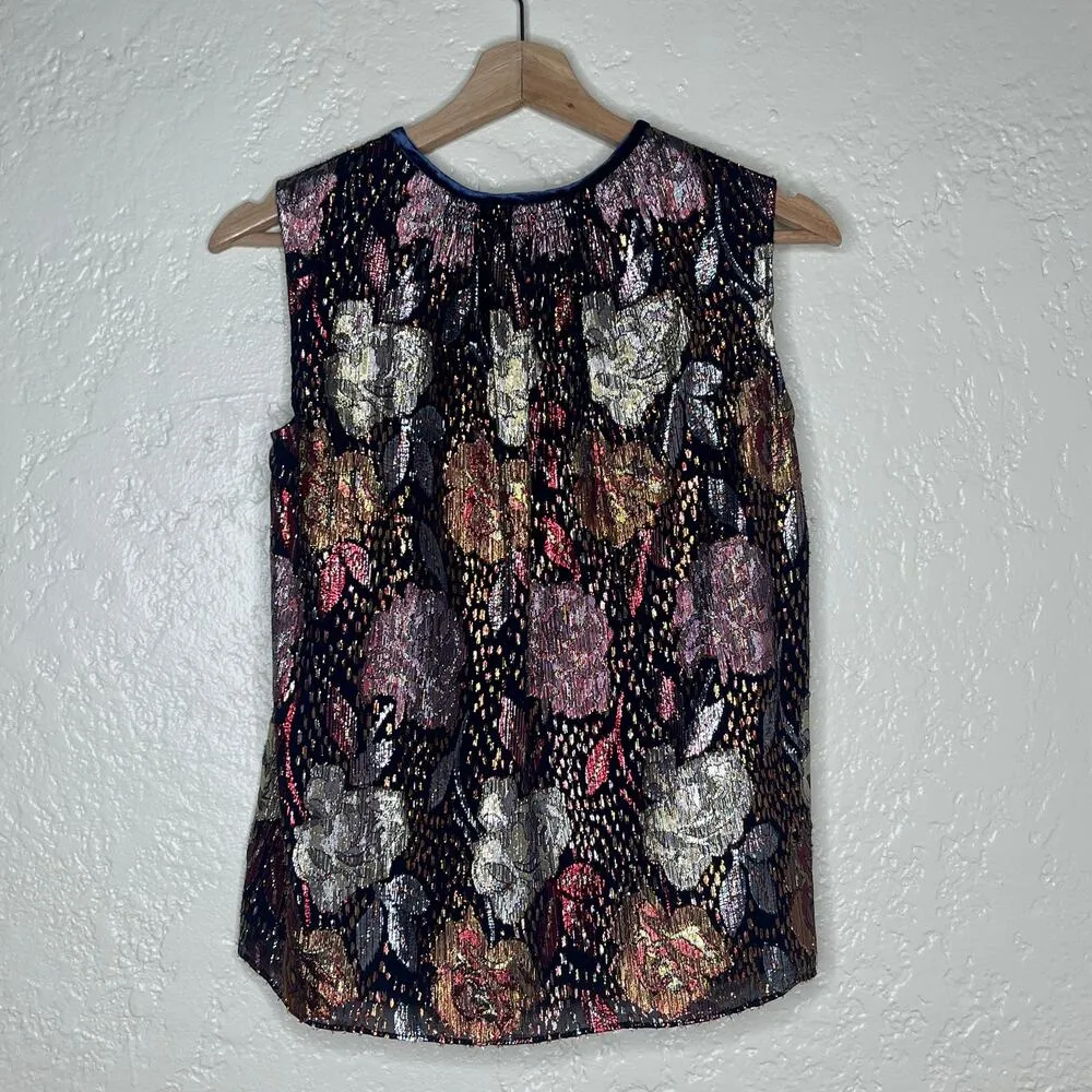 Rebecca Taylor Women's Sleeveless Floral Rose Clip Sleeveless Keyhole Top Size 2 - Image 2