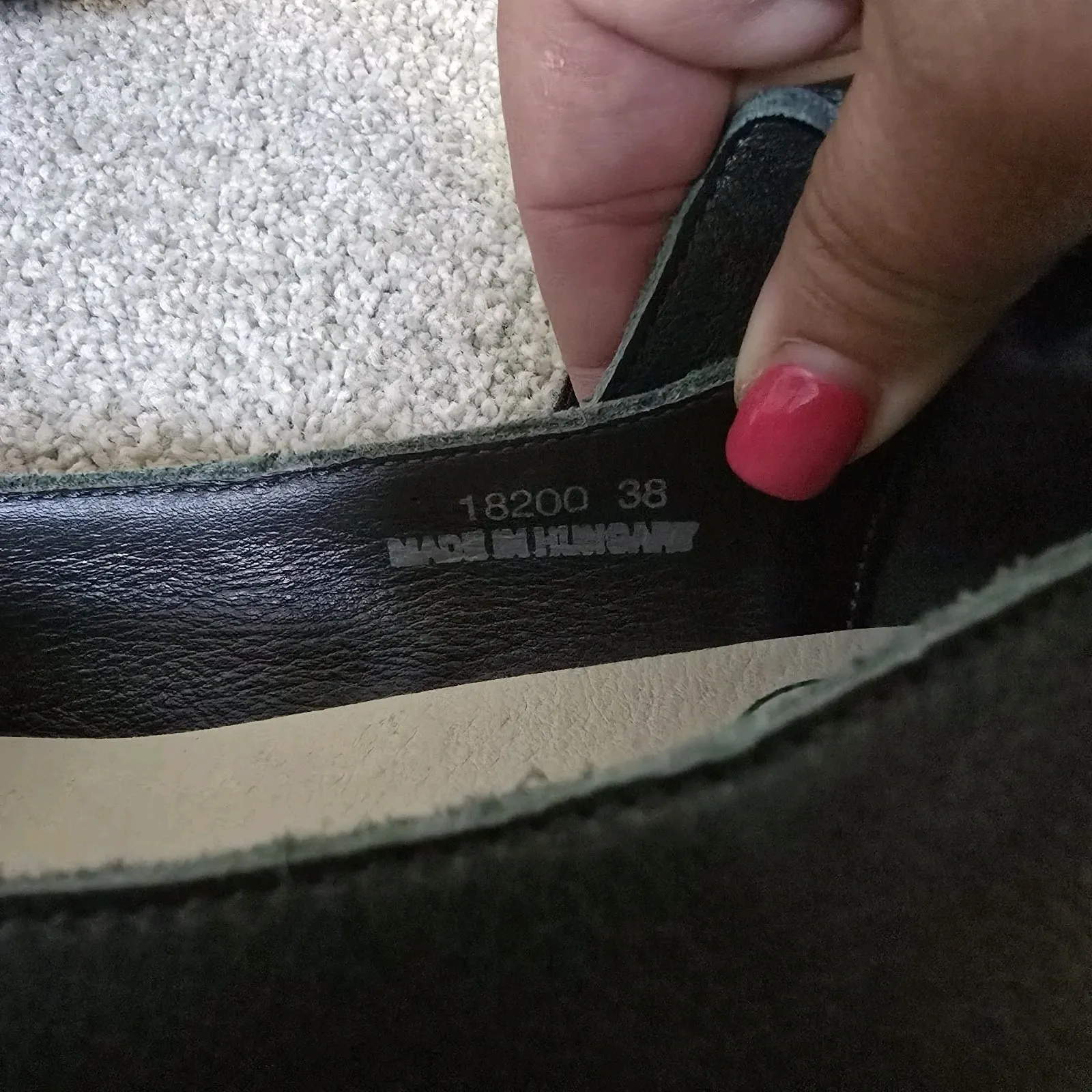 Loints of Holland Green Leather Sydney Mary Jane Shoes 38 8‎ Ankle Strap Wedge Black - Image 9