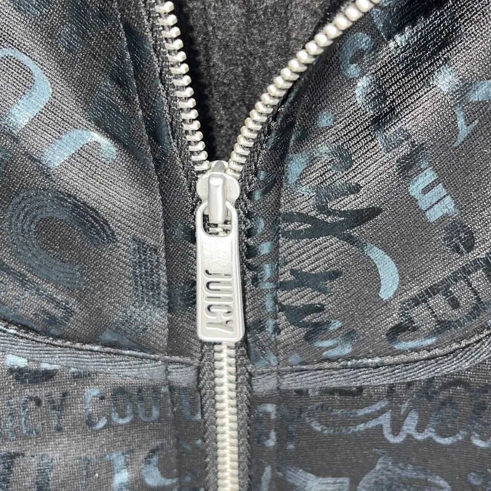 Juicy Couture Fashion Full Zip Thumbhole Logo Sweatshirt Embossed Black Size Med - Image 4