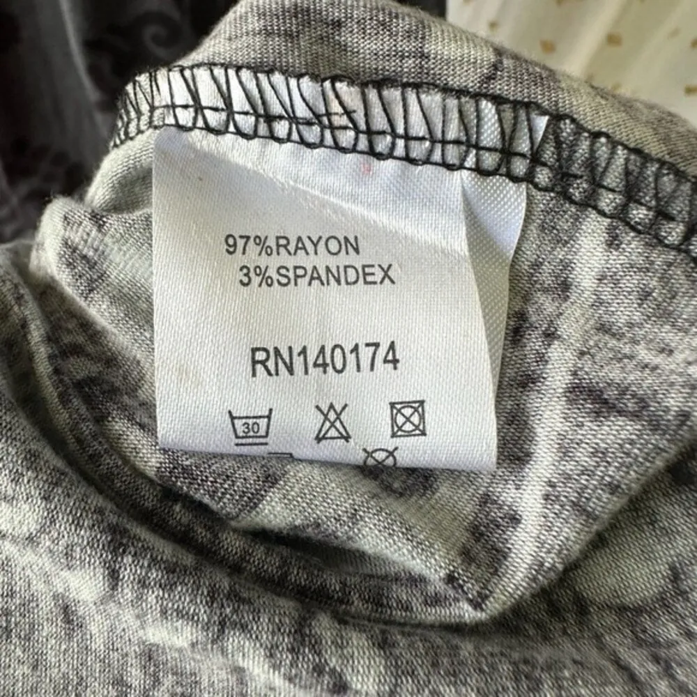 Reborn Boho Black Charcoal Gray Paisley Split Neck Short Sleeve NWT Dress L Size L - Image 5