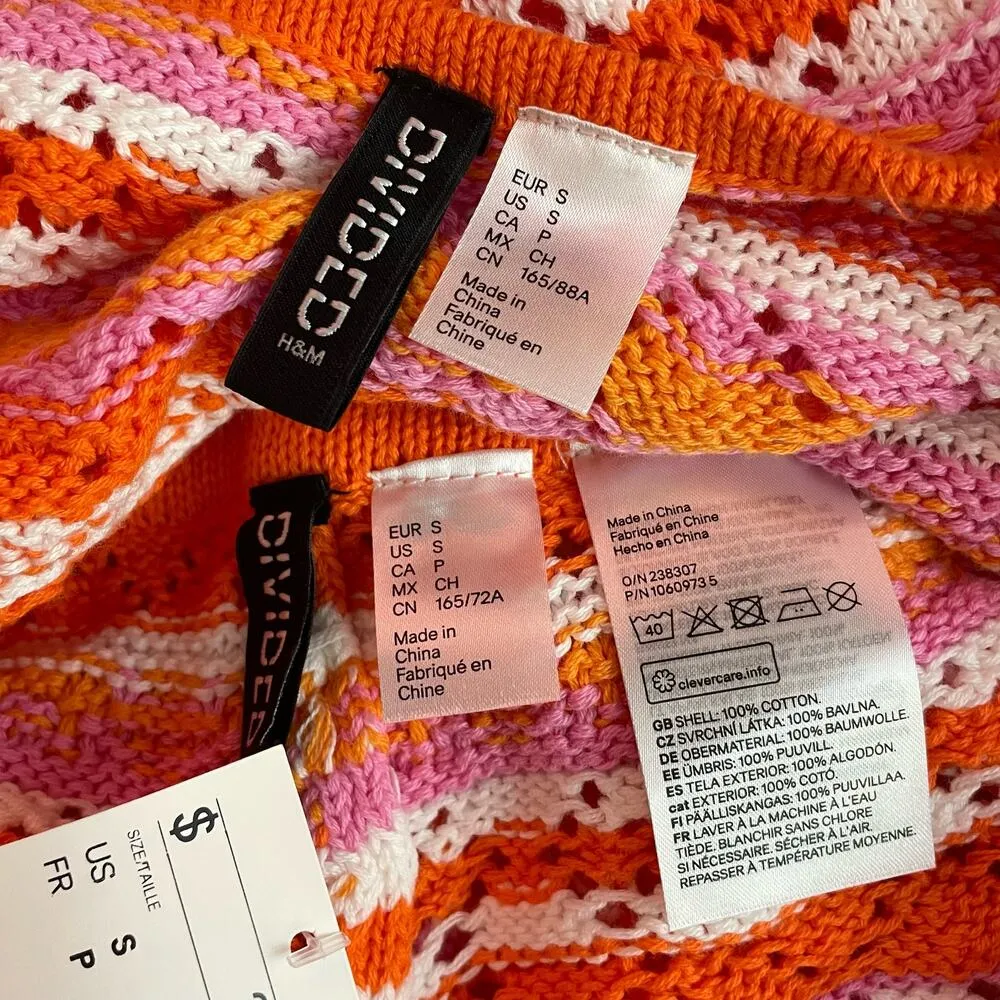Divided H&M Crochet Tank Top Shorts Outfit Set Striped Orange Womens S new - Image 9
