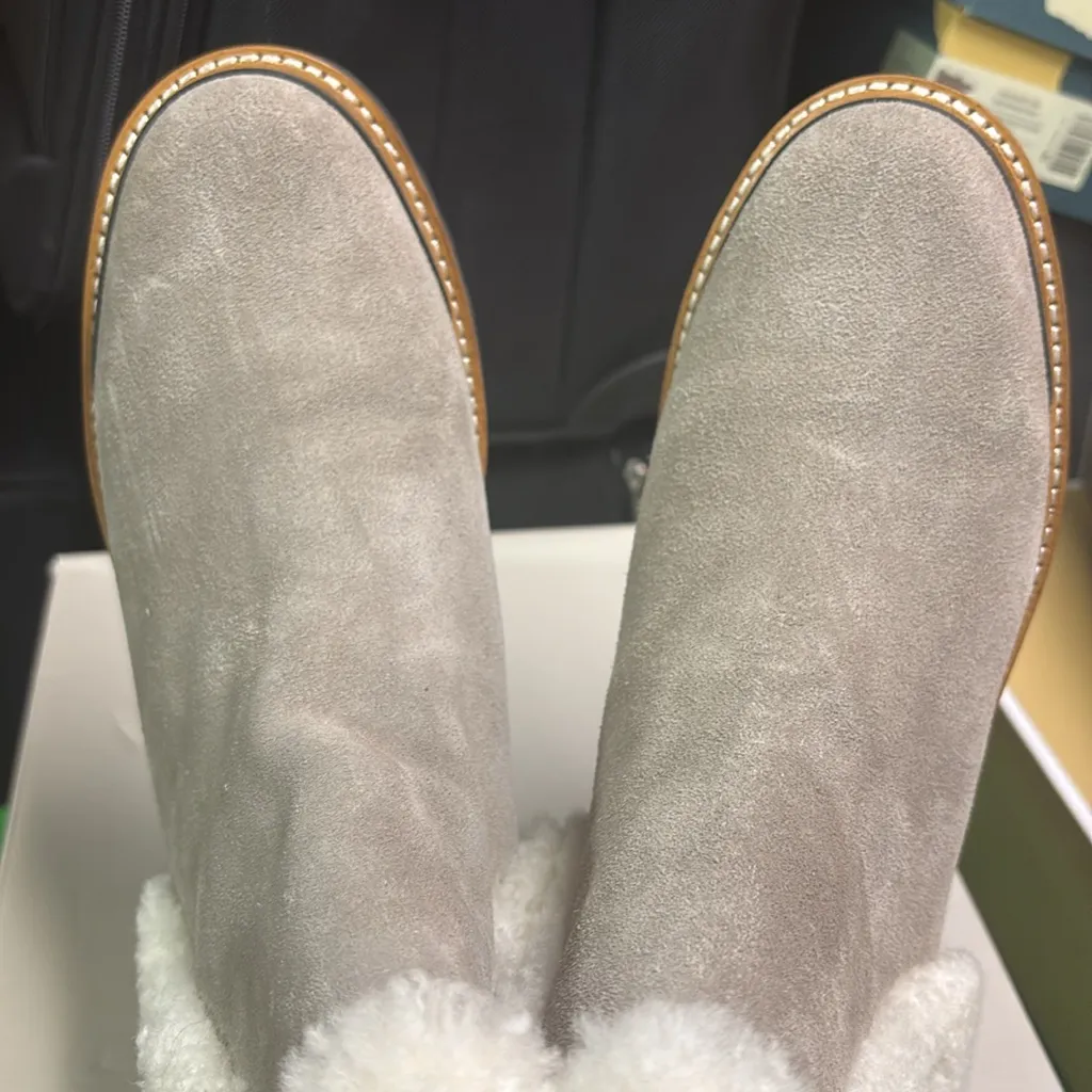 Marc Fisher MWT Shoes Iggie Medium Natural Suede Fur Trim Lined Ankle bo… - Image 4