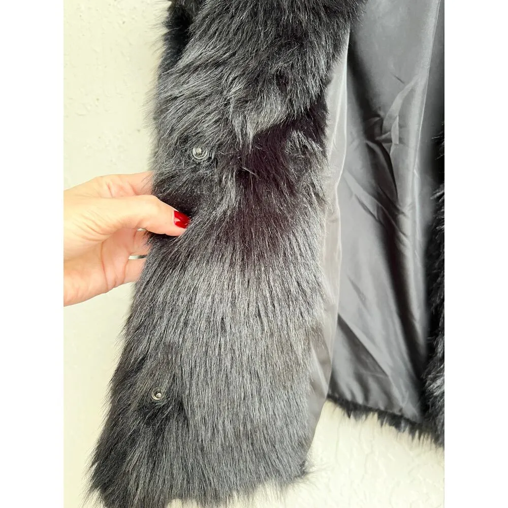 NWT Petal+Pup Long Sleeve Sarai Fuzzy Faux Fur Coat Jacket Black Women's Large - Image 5