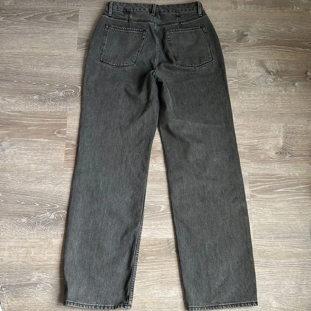 GOOD AMERICAN 90s Loose Baggy Straight Leg Jeans In Faded Black - Image 4