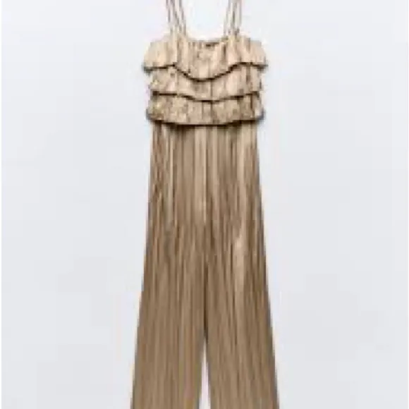 ZARA PLEATED RUFFLED SATIN EFFECT JUMPSUIT SIZE MEDIUM - Image 2