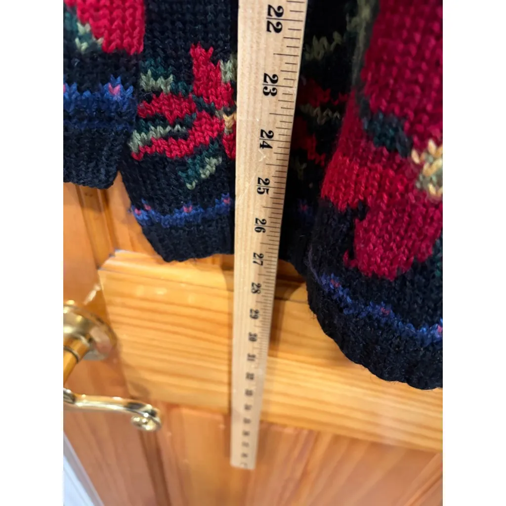 Talbots Hand Knit Wool Christmas Sweater Poinsettia Bells Birds Vintage Holiday - Image 5