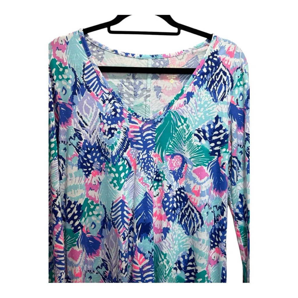 Lilly Pulitzer Beacon Dress Long Sleeve V-Neck Print Blue Pink Size M - Image 5