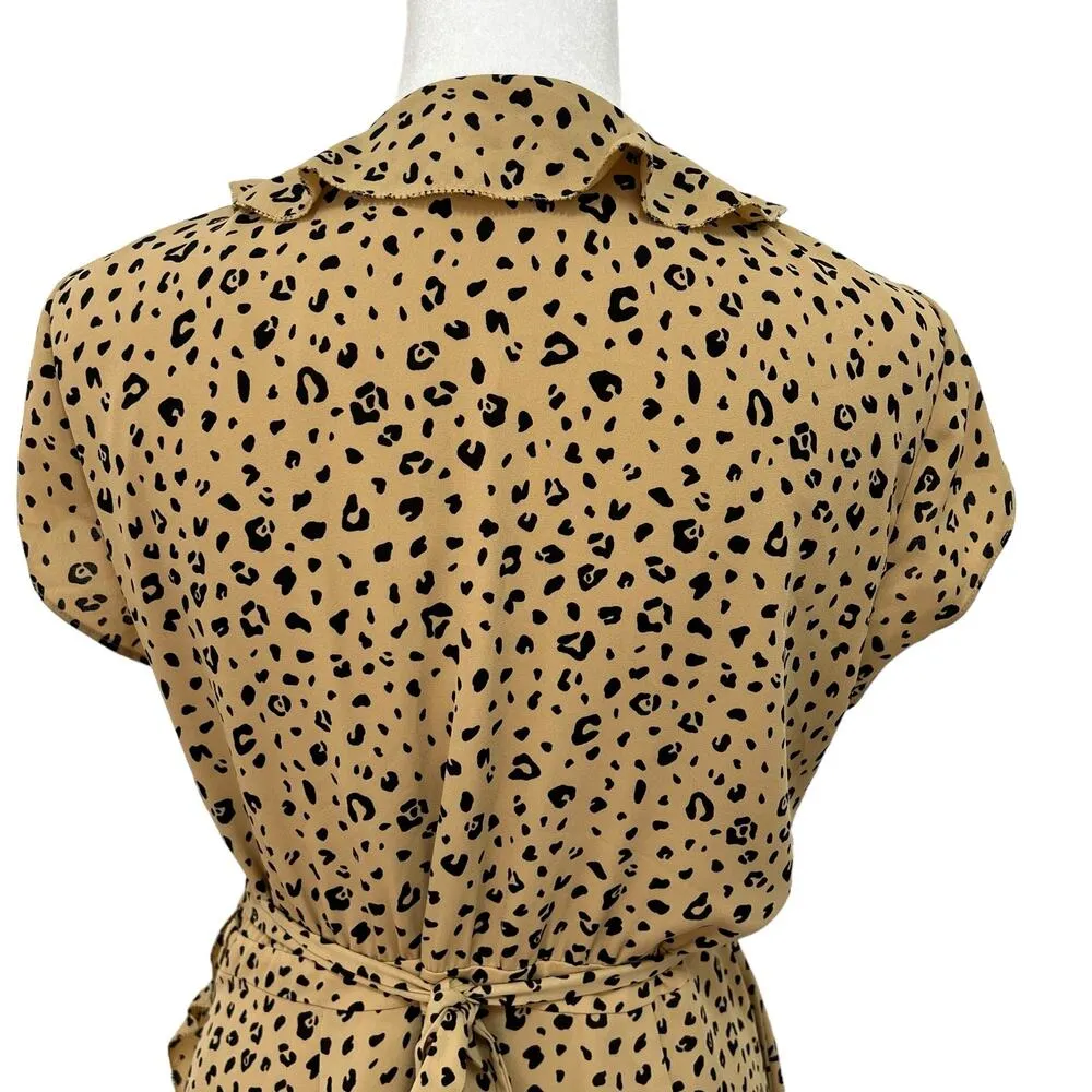 Aritzia Sunday Best Size 6 Savoy Wrap Dress Leopard Print Tan Black Ruffle Flowy - Image 5