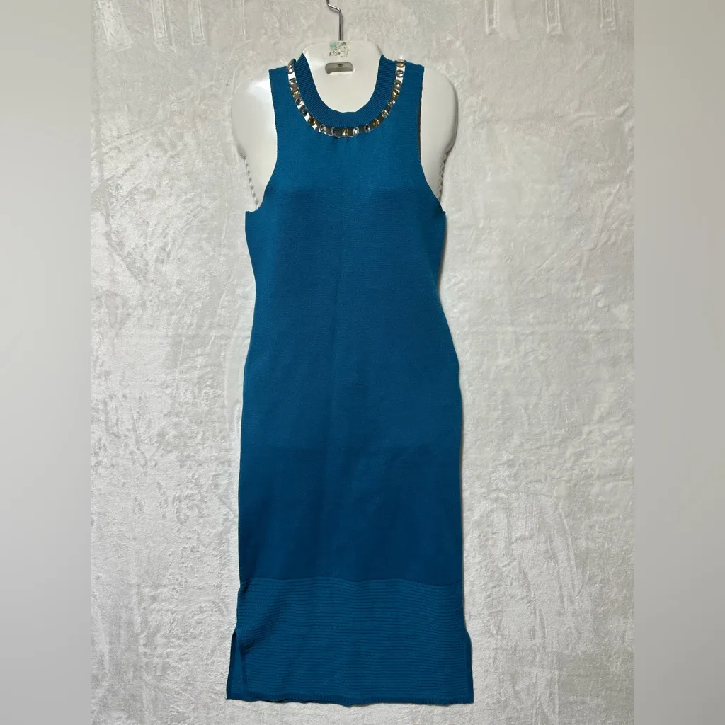Adrienne Landau Onyx Jeweled Neck Sunstone sleeveless knit dress size Small - Image 5