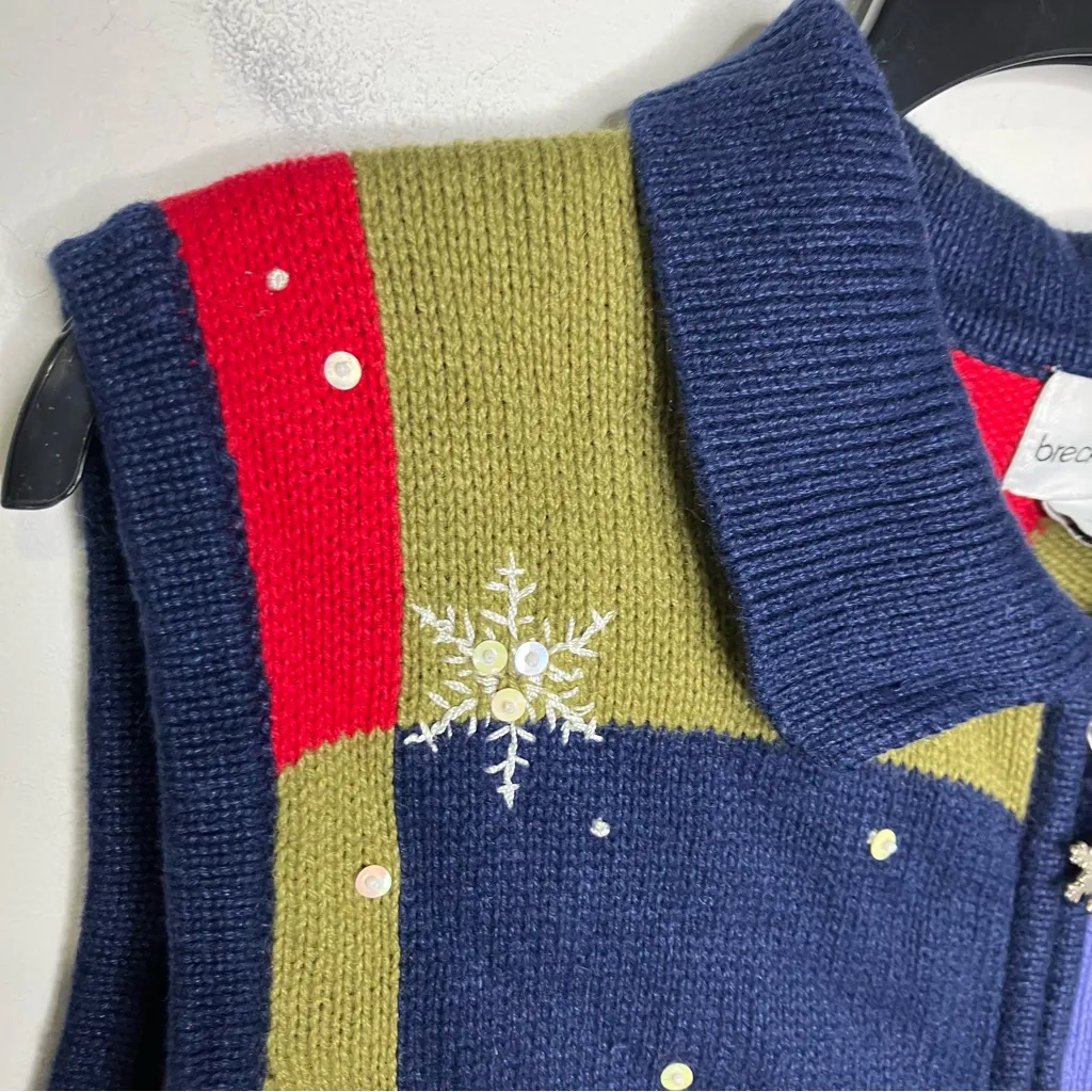 Breckenridge winter scene sweater vest multicolored squares zipper womens large - Image 2
