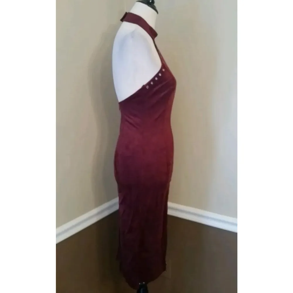 Maroon Burgundy Faux Suede Backless Halter Dress by Line & Dot from ModCloth - Image 4