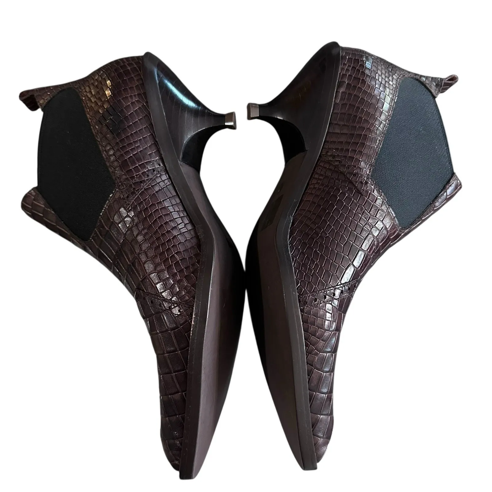 Jeffery Campbell Paine Crocodile Embossed Kitten Hill Ankle Boots Size 9‎ Brown - Image 5