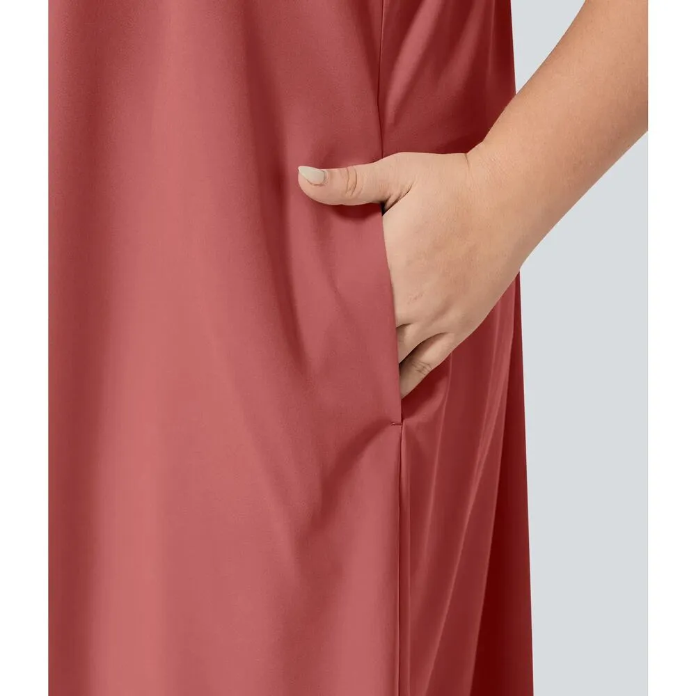 Halara Breezeful Pocket High Low Flowy Quick Dry Casual Dress Kapok Red 1X - Image 4