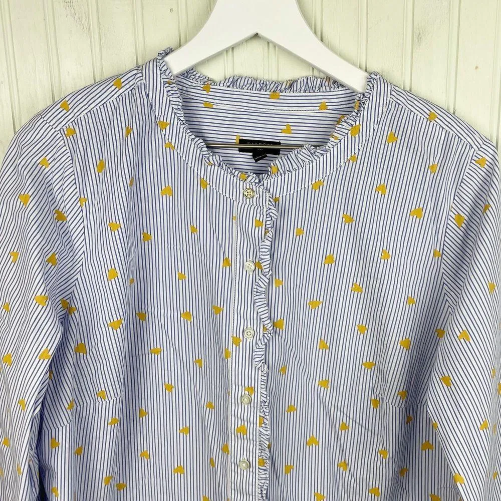 Talbots Plus Ruffle Collar Cotton Poplin Button Down Shirt Gold Heart Stripe 0X - Image 4
