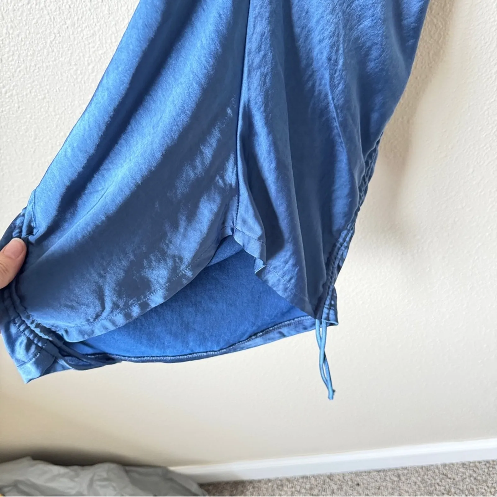 Thats So Fetch Blue Satin Off Shoulder Bodycon Mini Dress Womens 8 Baddie Ruched - Image 9