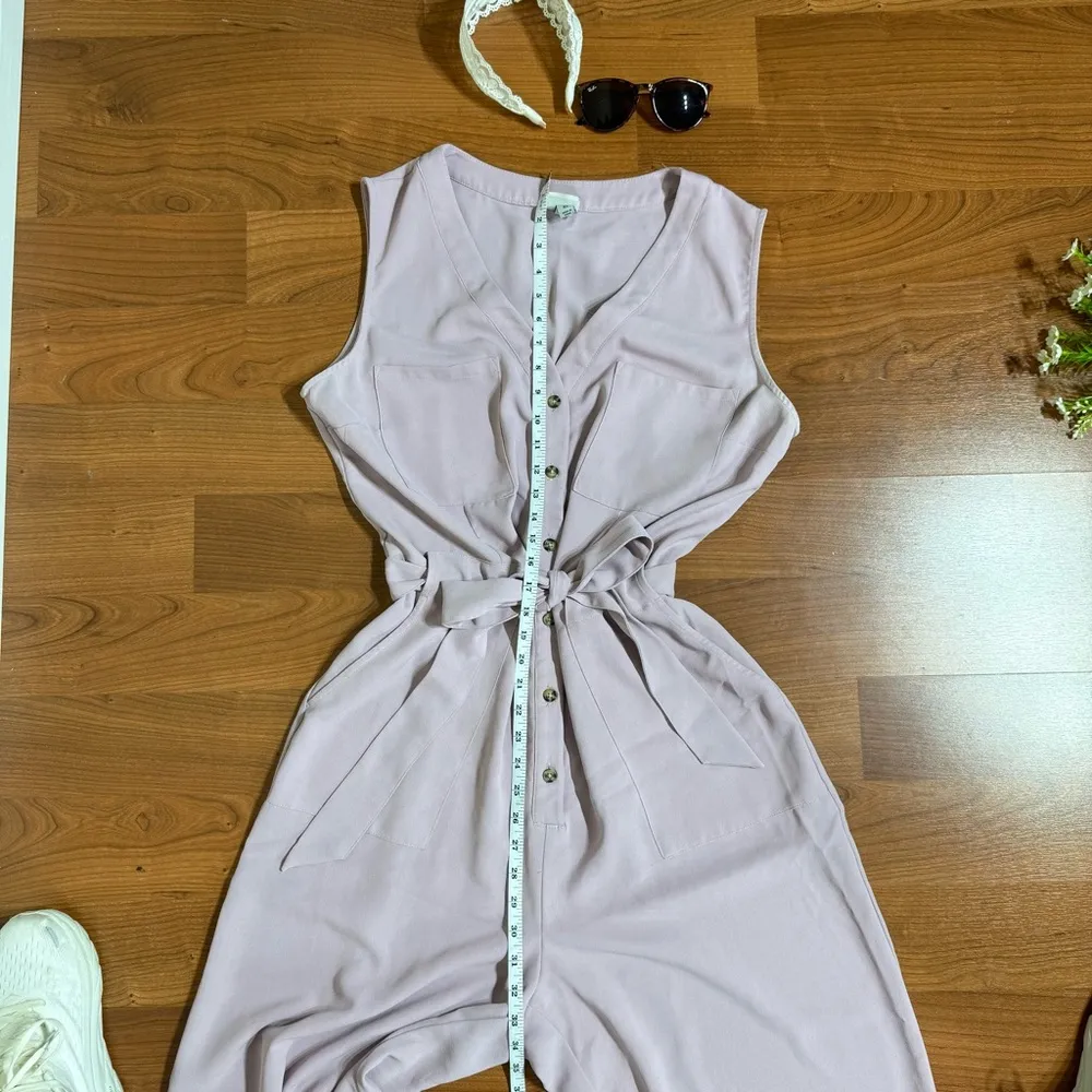 XL button down business casual lavender colored romper jumpsuit with pockets Purple - Image 2