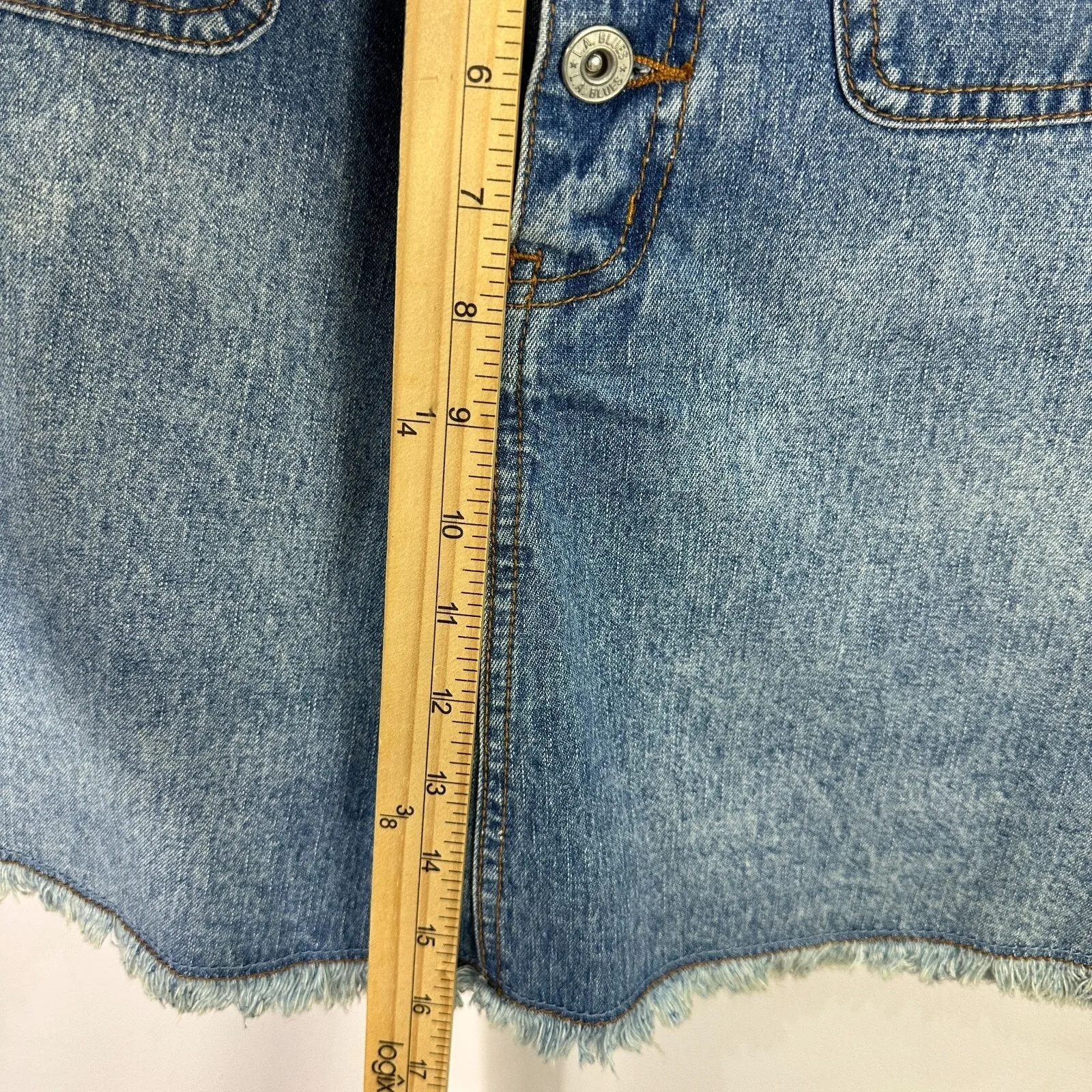 L.A. Blues Denim Skirt Women 14 High Rise Button Front Pockets‎ 90s Vintage Y2K - Image 5