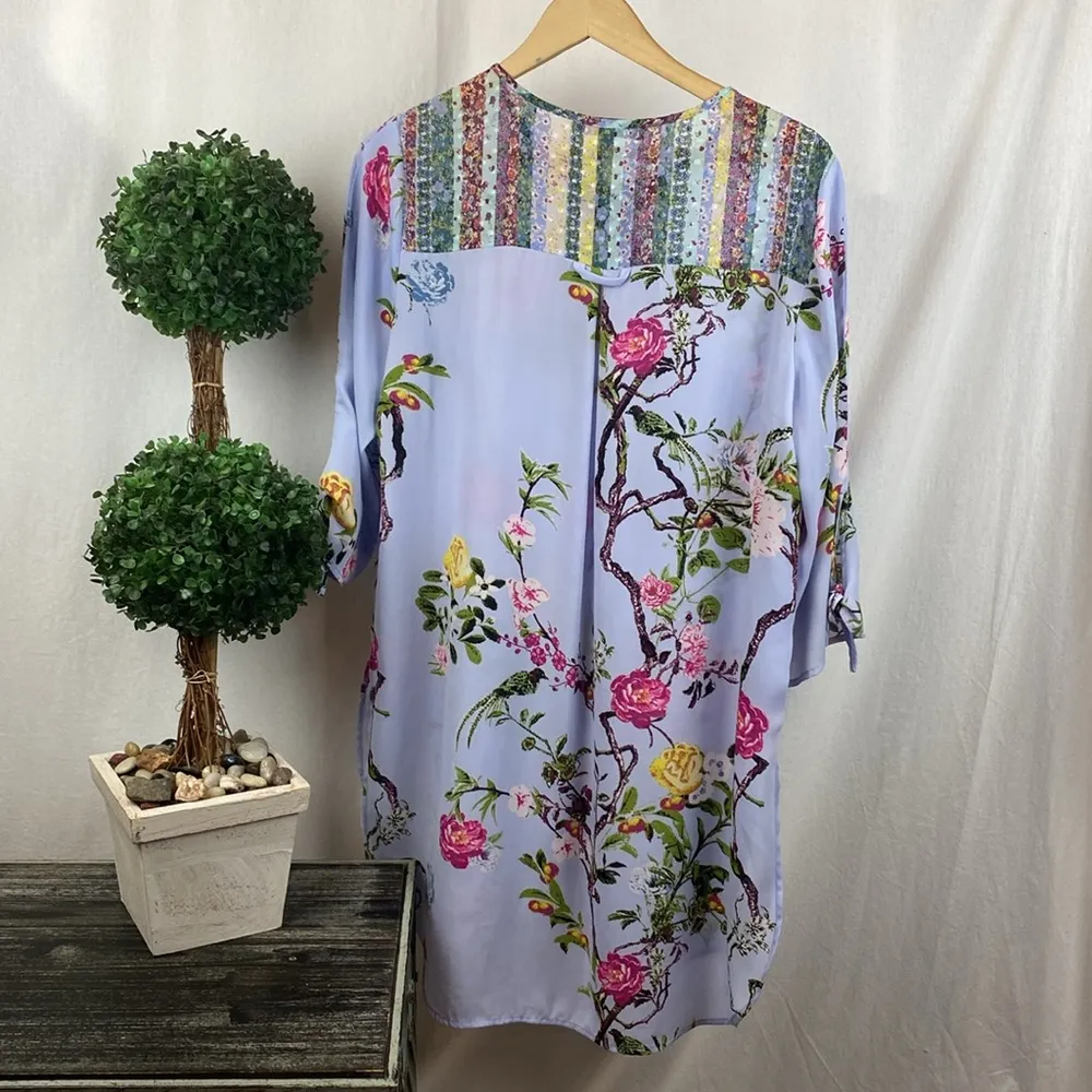Figueroa & Flowers Blue Floral Long Sleeve Blouse Dress L - Image 2