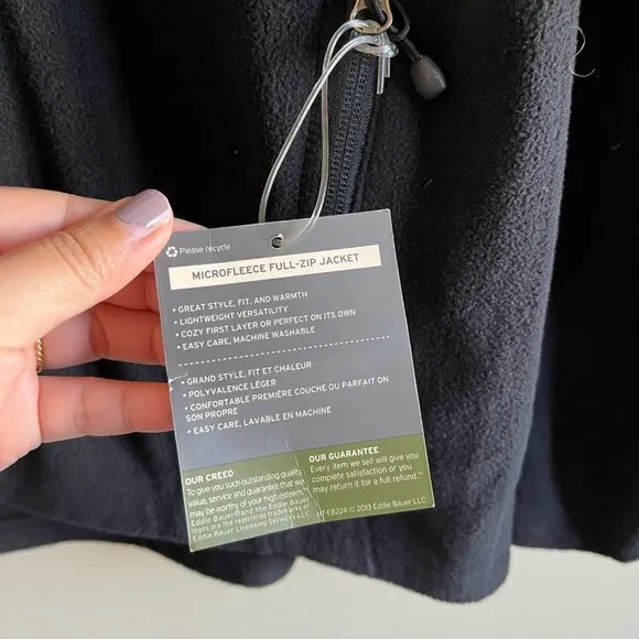 NEW EDDIE BAUER MICROFLEECE FULL ZIP JACKET BLACK MENS‎ SZ S LIGHTWEIGHT … - Image 3