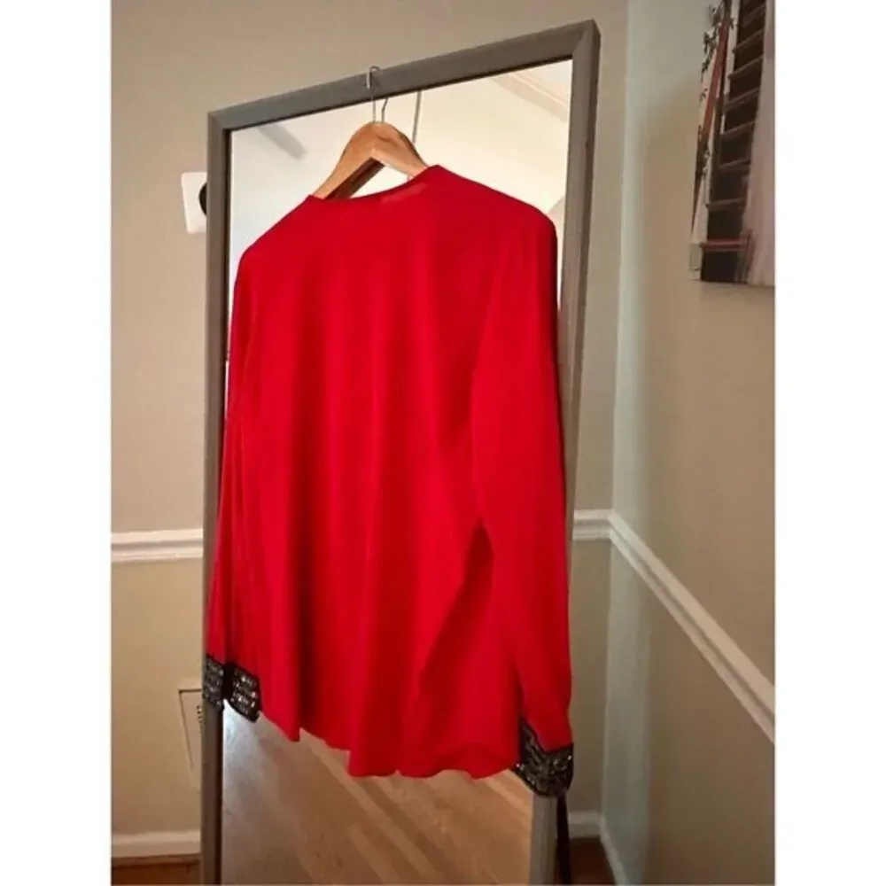 Gibson Latimer Red Sequin Trim Blouse Size Medium - Image 5
