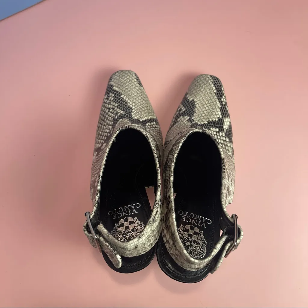 Vince Camuto Leather Saleesha Snakeskin squared Pointed Toe Slingback Heels Sz 8 - Image 8