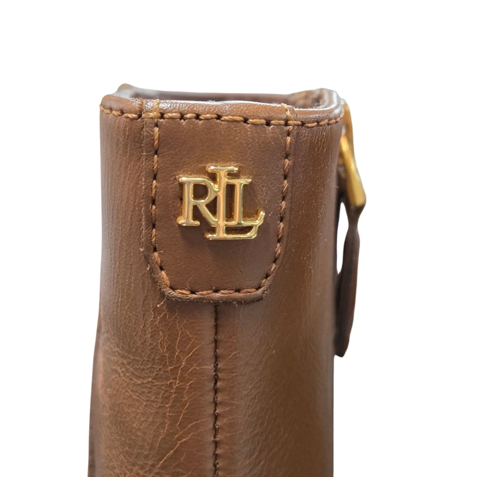 Lauren Ralph Lauren Willa Brown Leather Bootie — Wood Heel Zip Ankle 9 - Image 6