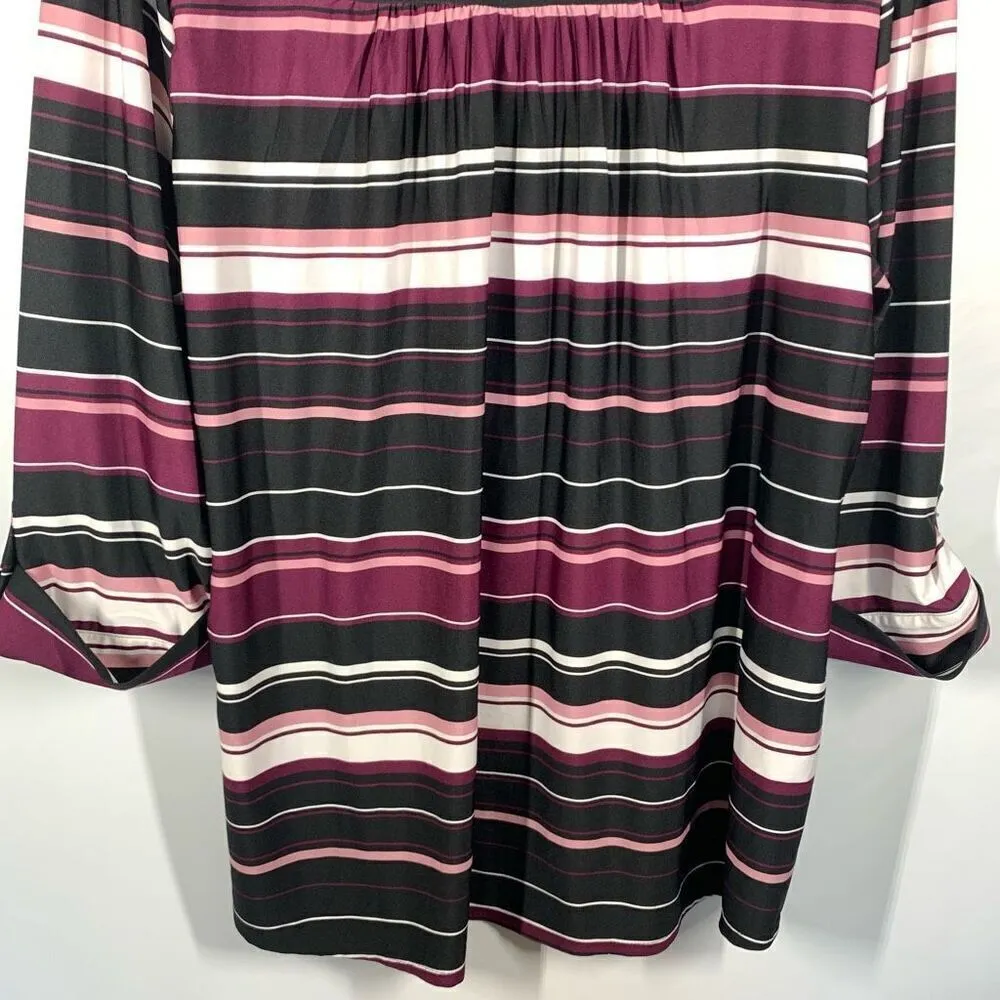 Avenue Women's Striped Split Neck Roll Tab Sleeves Blouse Multicolor Size 22/24 - Image 7