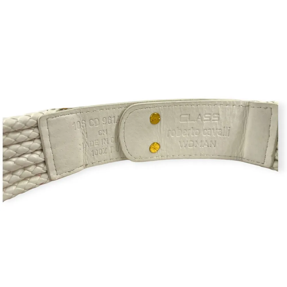 Vintage 80's Roberto Cavalli M / 37"  Woven Braided Gold Accent Wide Belt - Image 6