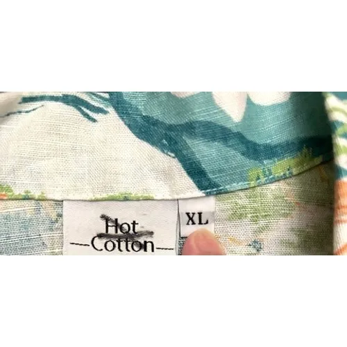 Vintage Hot Cotton Tropical Floral Print Button Up Shirt Women's XL 100% Linen Green - Image 5