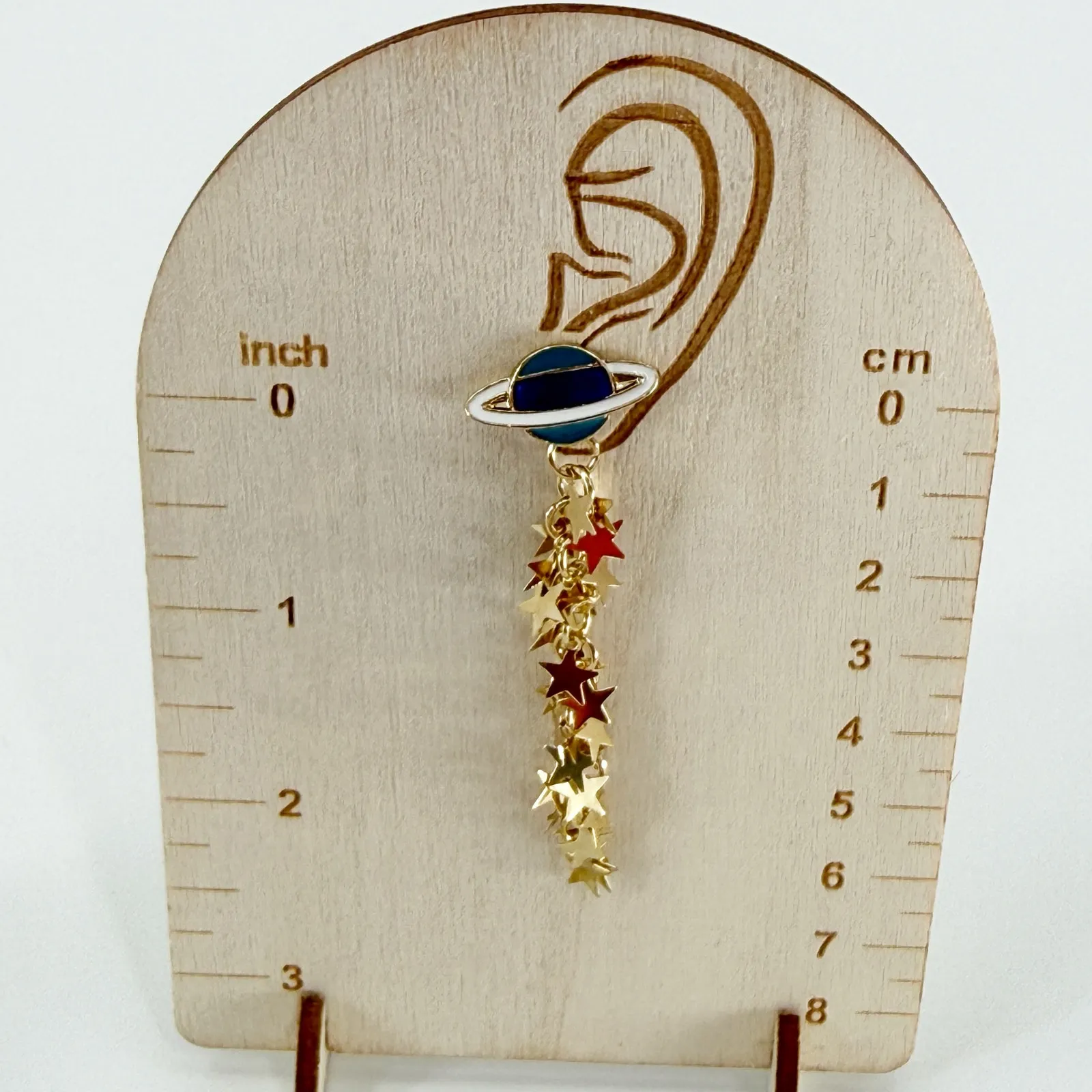 Planet with Stars Falling Celestial Stud Earrings Blue - Image 4
