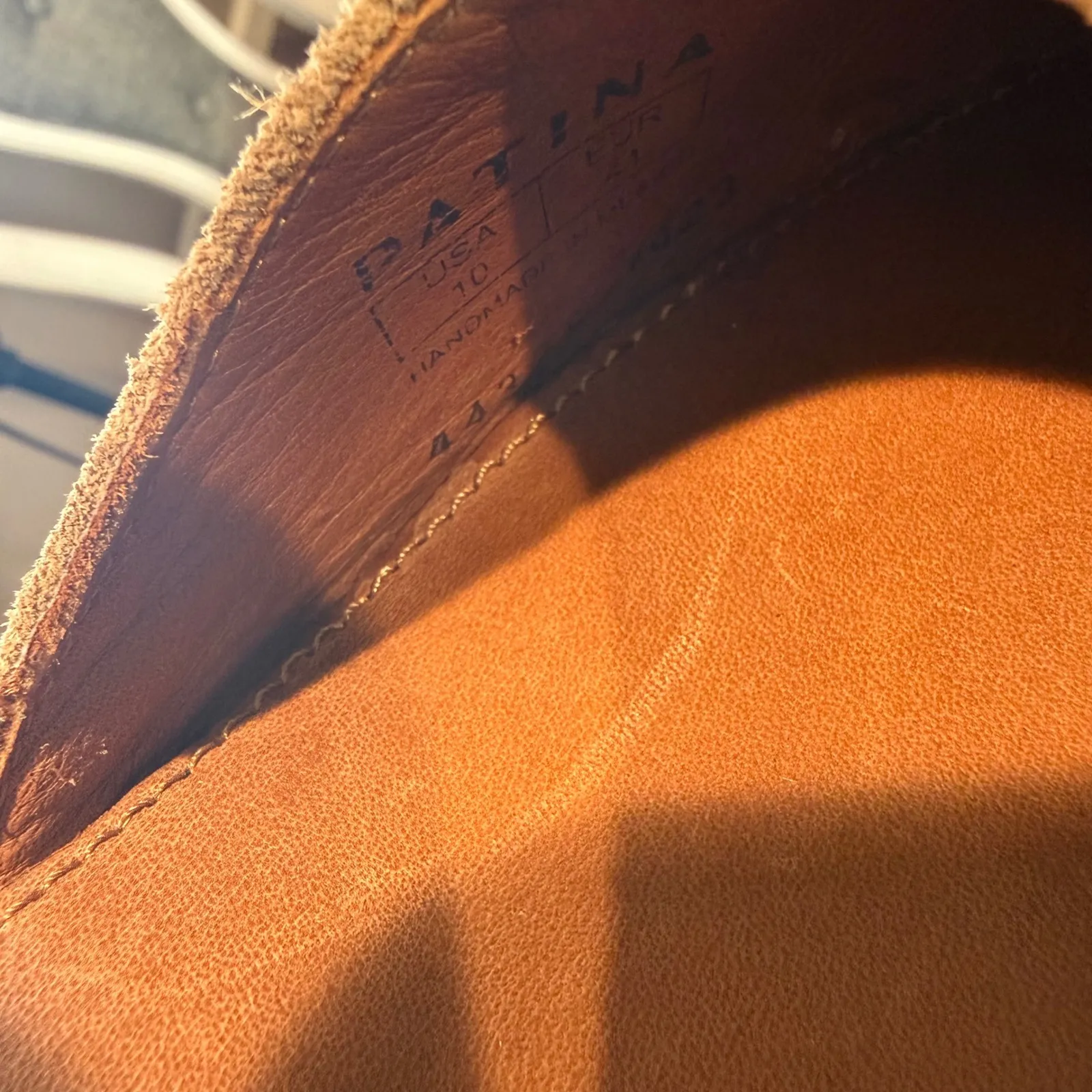 Patina Suede Block Heel Mary Jane Shoes Closed Toe Size 10 Tan - Image 7