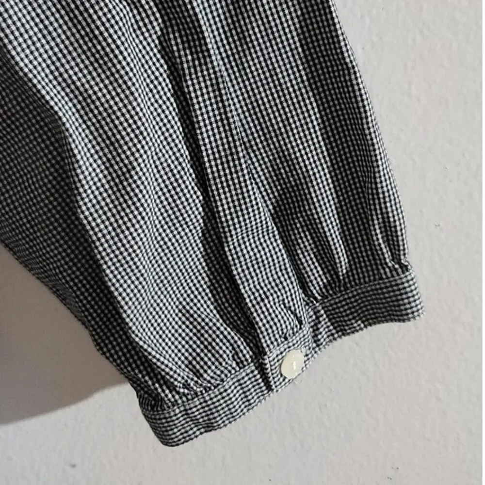 J Crew Penny Peasant Gingham Square Neck 3/4 Sleeve Top Black White XS - Image 10