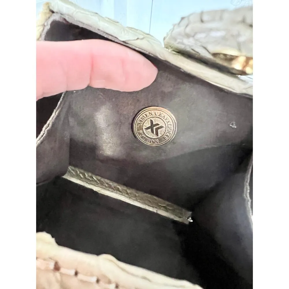 Ximena Kavalekas Python Leather Top Handle micro Purse Clutch Handbag Beige - Image 9