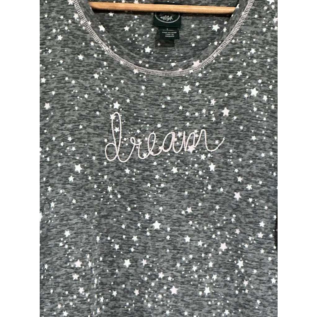 Woman’s Laura Ashley Large Gray With Pink Stars Sleep Shirt - Image 2