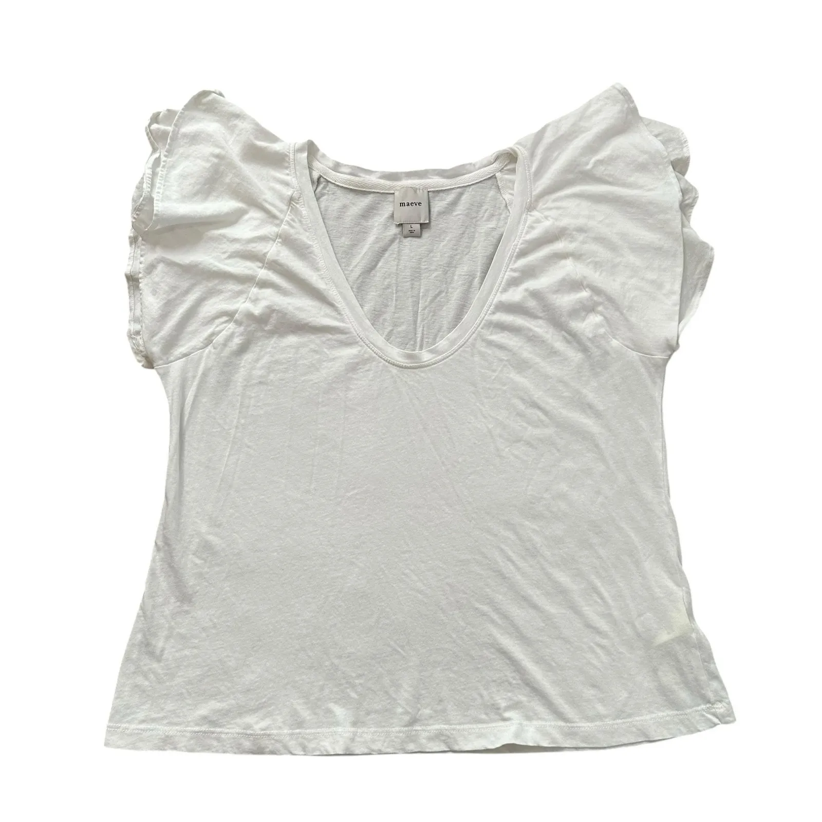 Maeve Anthropologie white short-sleeve cotton top size L - Image 13