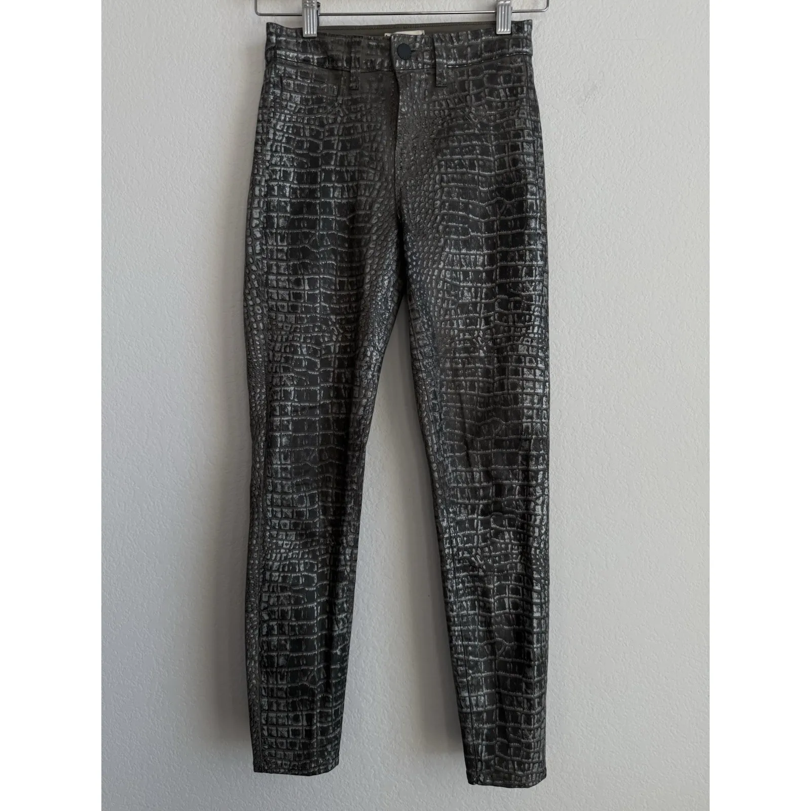 L'AGENCE Margot High Rise Skinny Jeans in Chestnut Black Croc Foil Size 23 - Image 4