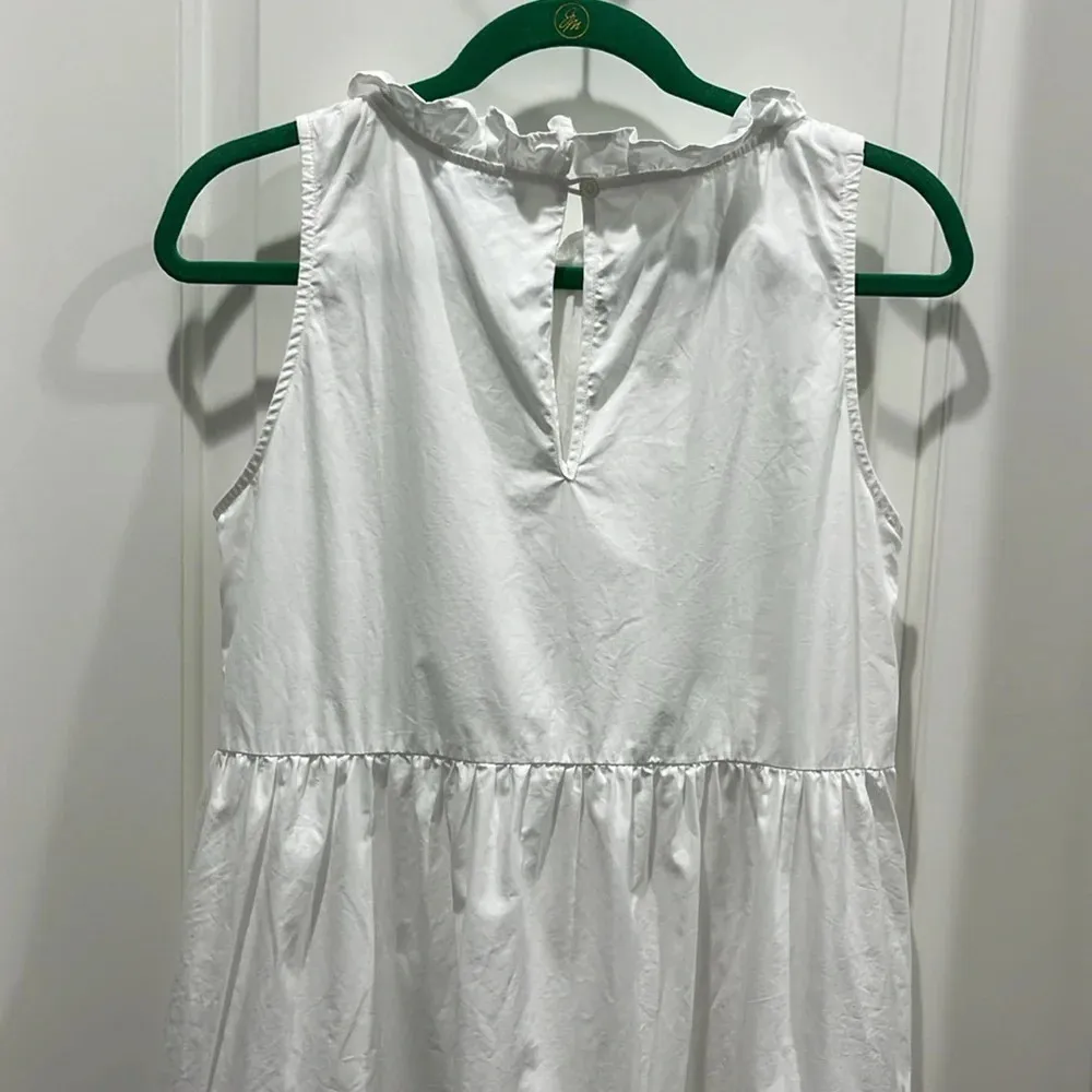 LAKE Poplin Ruffle Neck Dress in White Sleeveless Tiered Cotton Dress Sz M Size M - Image 9