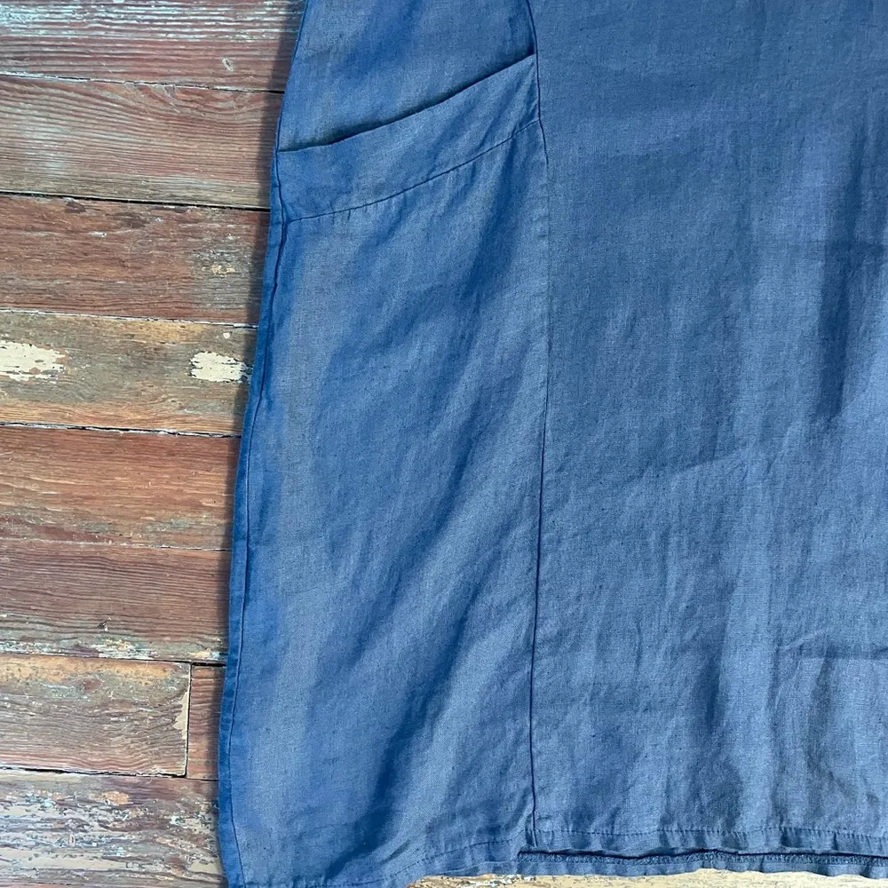 BECASA 100% Linen Slate Blue Lagenlook Box Dress - Image 7