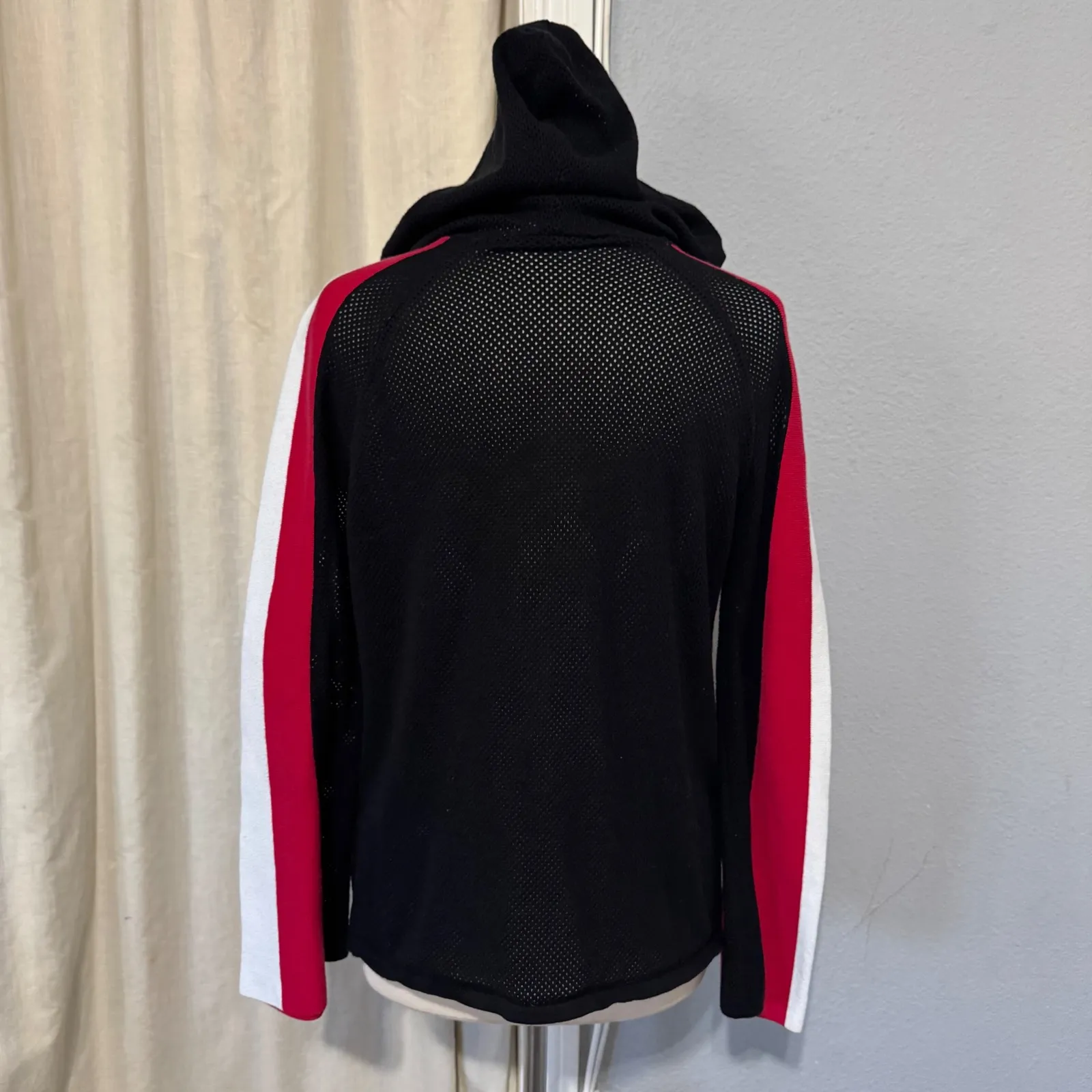 INC International Concepts Women Black Mesh Knit Hooded Sweater Top Size M Size M - Image 7