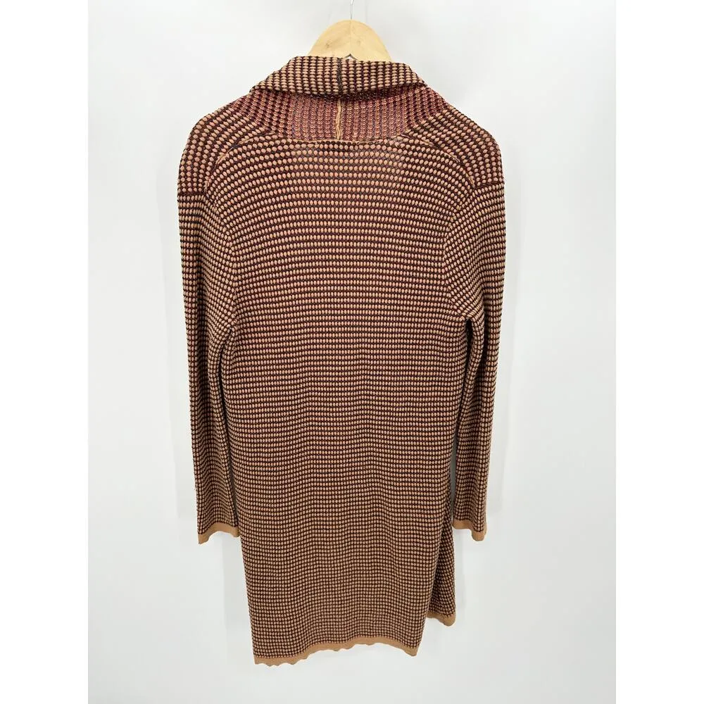 Zara Sweater Women XL Tan Black Red Long Sleeve Open Front Knit Cardigan - Image 2