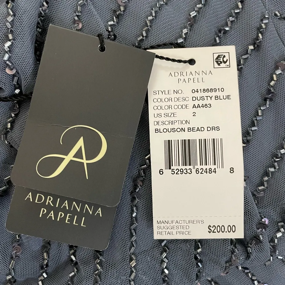 NWT Adrianna Papell Blouson Beaded Sequins Dusty Blue Dress Size 2 - Image 6