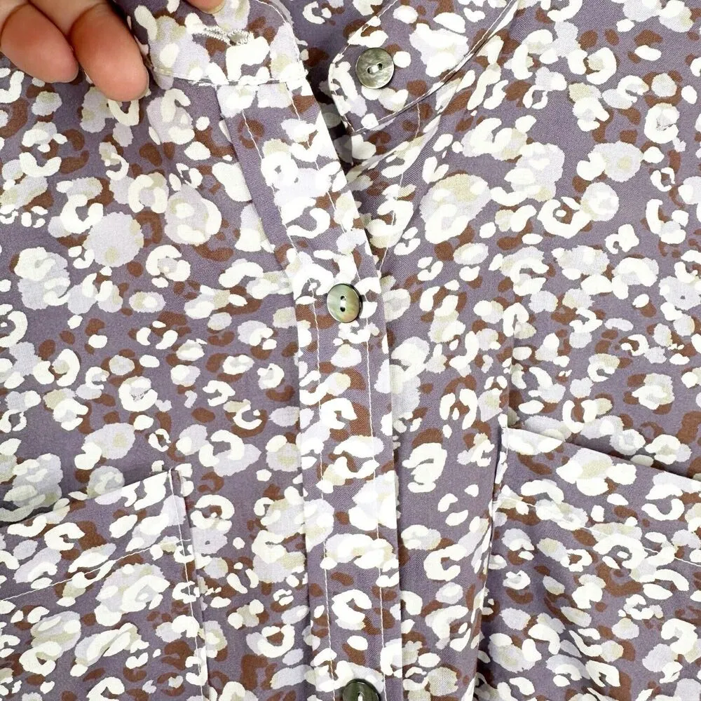 Johnny Was Calme XS Printed Big Shirt Dress Cadet Leopard Spots Cotton Button Up - Image 11