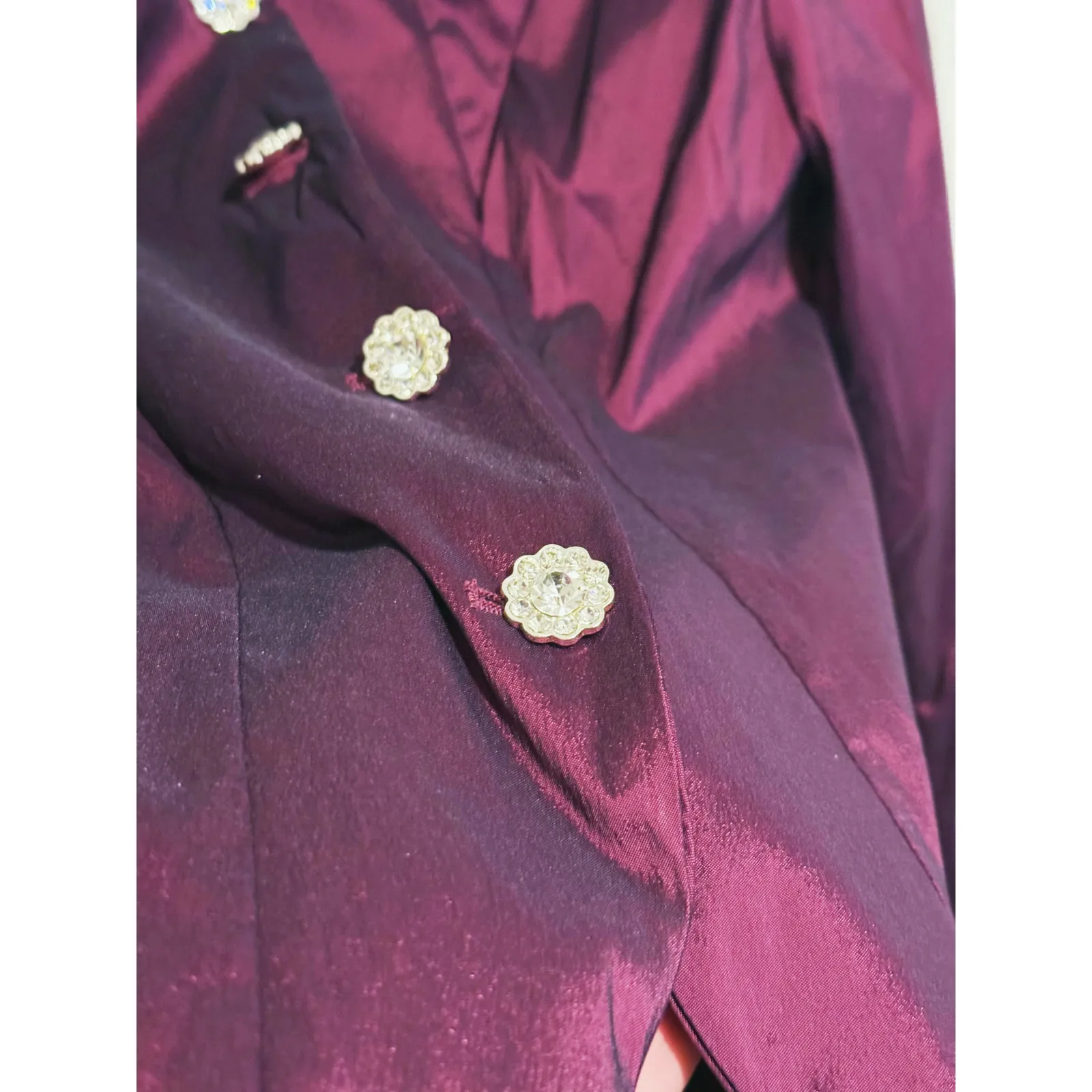 Samuel Dong Burgundy Satin Skirt Suit Set M Romantic Power Vintage Executive Red Size M - Image 14