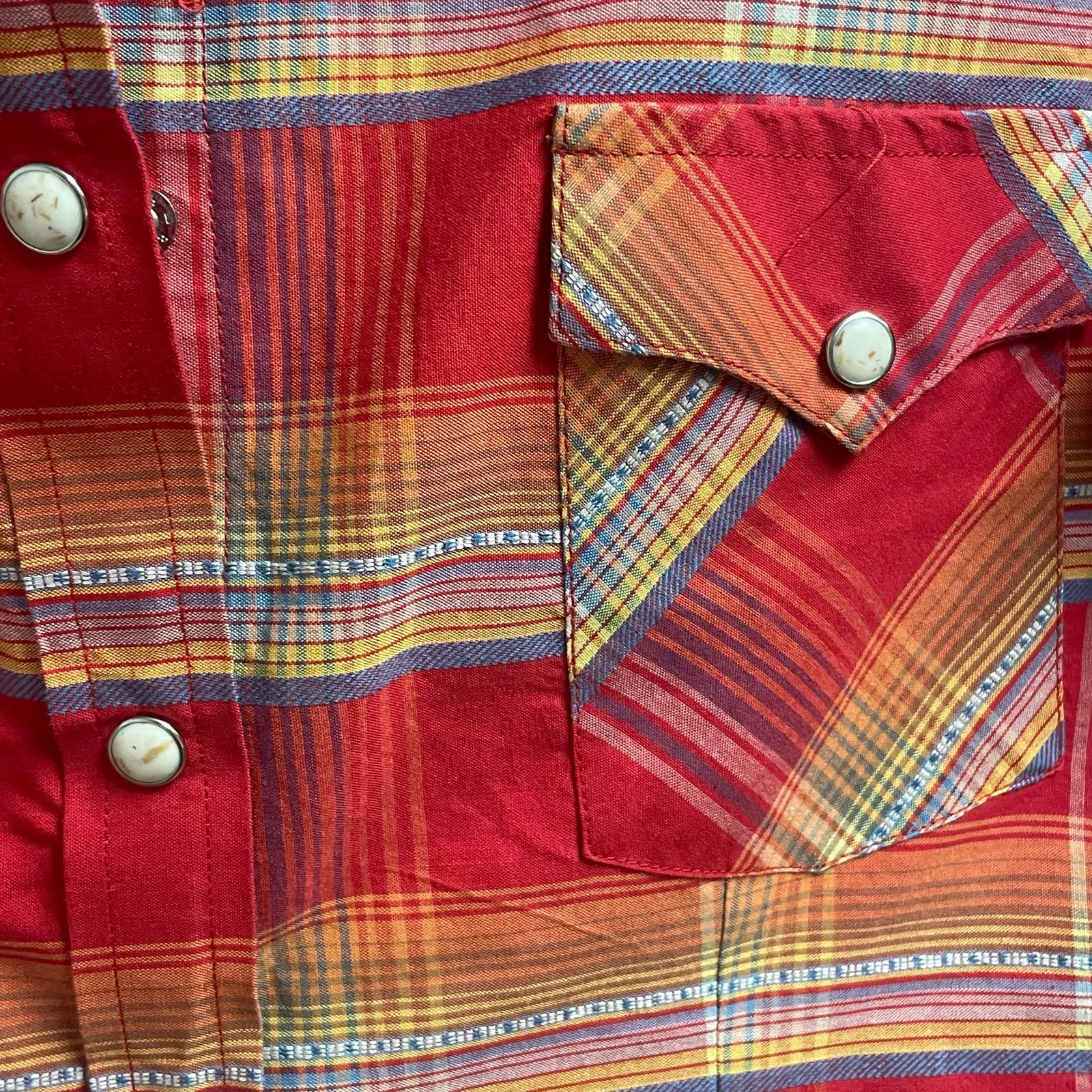 Panhandle Slim Rough Stock Western Small Red Colorful Plaid Pearl Snap Shirt - Image 3