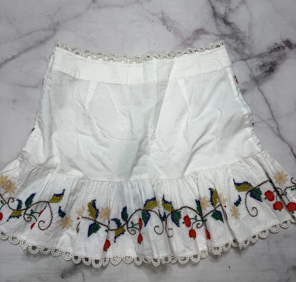 Farm Rio Pitanga Embroidery Mini Skirt Size XL Off White New Crochet Birds - Image 6