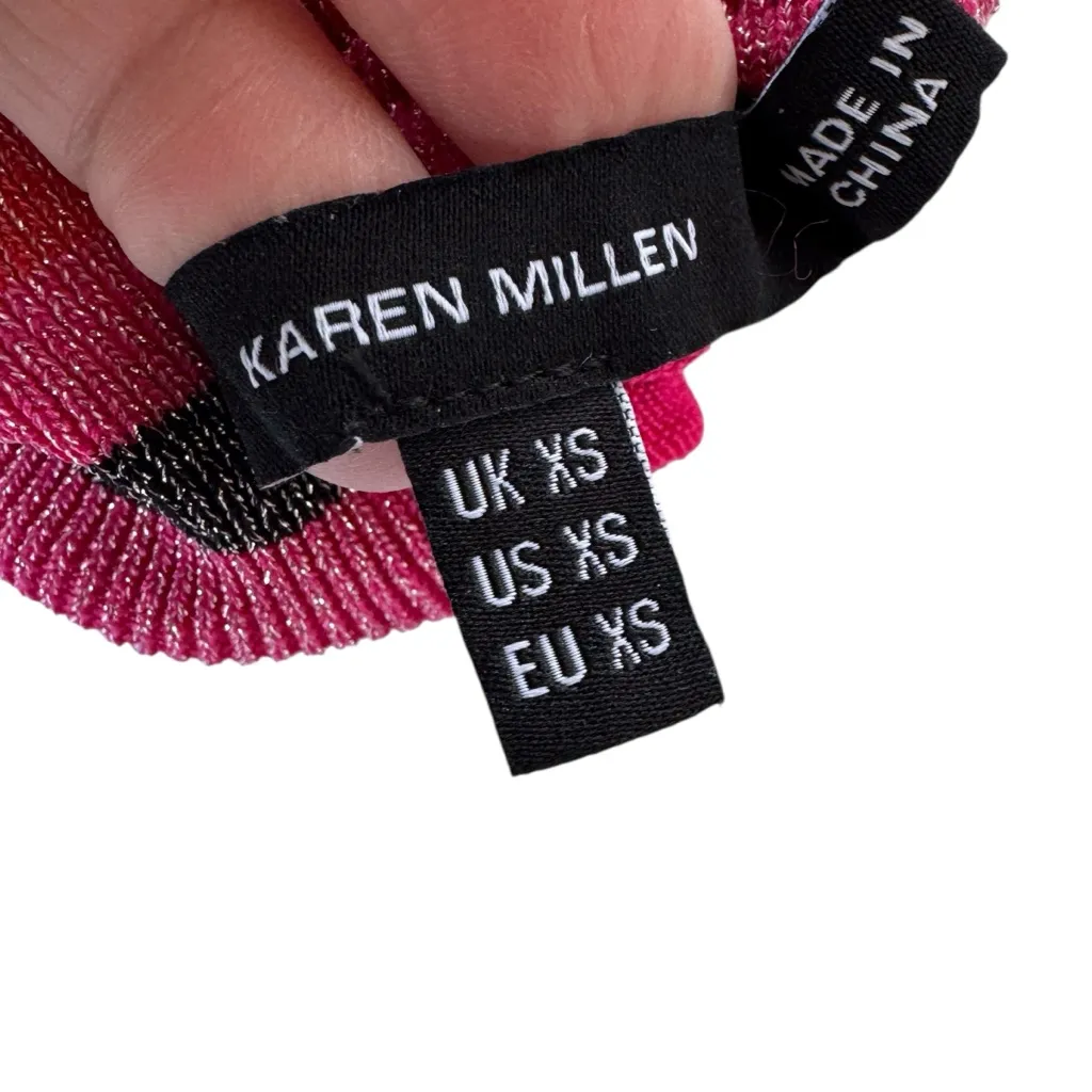 KAREN MILLEN Patterned Sparkle Knit Roll Neck Jacquard Midi Dress Punk Size XS - Image 13