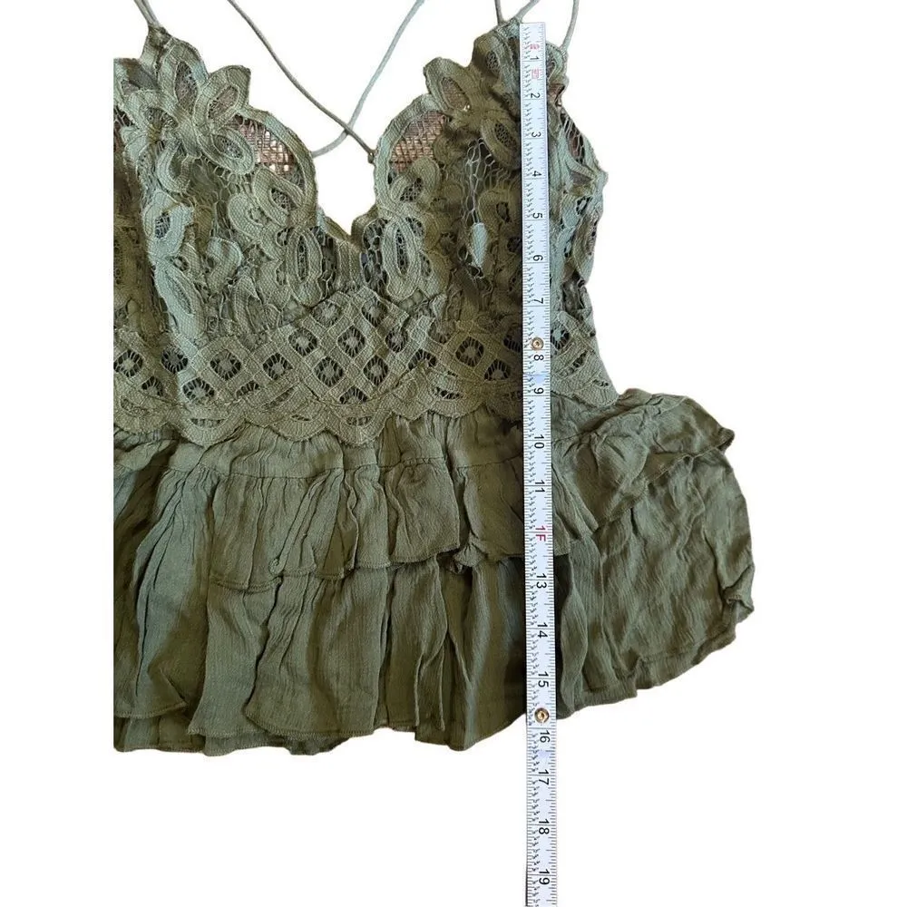 NWT Free People Adella Cami Green Olive Sparrow sz Med - Image 9