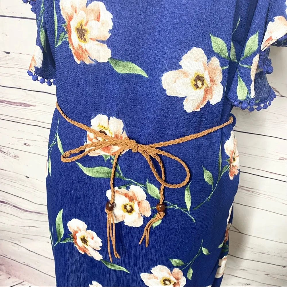 Haute Monde Blue Floral Off Shoulder Dress Size Small Summer Casual Boho Chic - Image 5