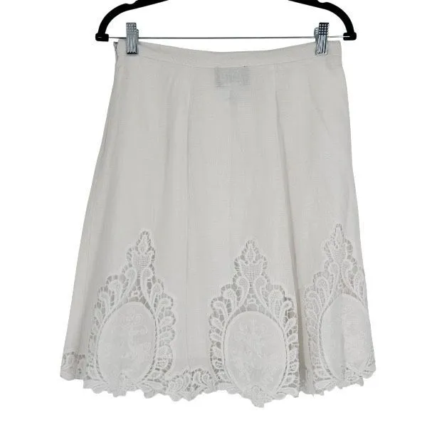 Cynthia Rowley Women’s Linen‎ White Embroidered Lace Skirt Size 8 - Image 2